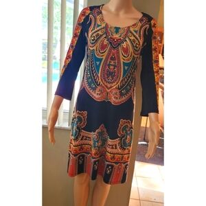 INC International Concepts Shift Dress Multi-Colored Beaded Boho Size S
